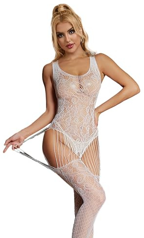 ohyeahlady Glow in The Dark Bodystocking Sheer Stretchy Fishnet Catsuit Cut-Out Tights Sexy Babydoll Lingerie Nightwear One Size