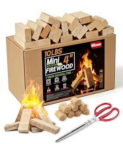 Mini Fire Stick with Fire Starter & Tongs, 4'' Kiln-Dried Pine Firewood
