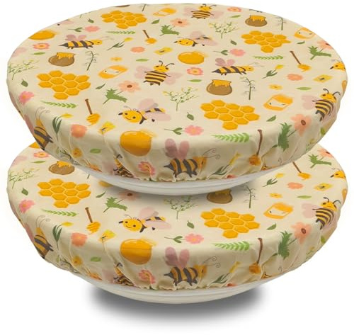 2 Pack Reusable Beeswax Bowl Covers, 12'' Elastic Cloth Cotton Fabric Sourdough Bowl Covers, Large Shower Cap Bowl Lids for Mixing Bowl Dough Bread Proofing Jar Basket & Food Storage