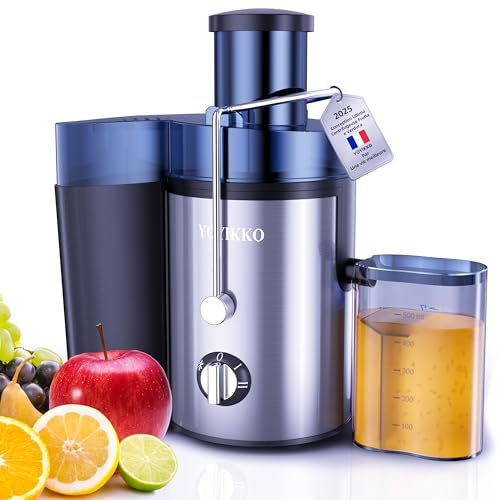 Centrifugeuse Extracteur de Jus, 3 vitesses, extracteur Frutta e Verdura 800W avec bouche de 75 mm de large, facile à nettoyer, acier inoxydable sans BPA (argent-58)