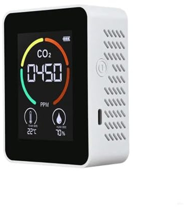 Rilevatore di gas, Rilevatore di anidride carbonica CO2, misuratore temperatura e umidità a qualità 'aria for serre magazzini, misurazione rapida,per casa e camper(White)
