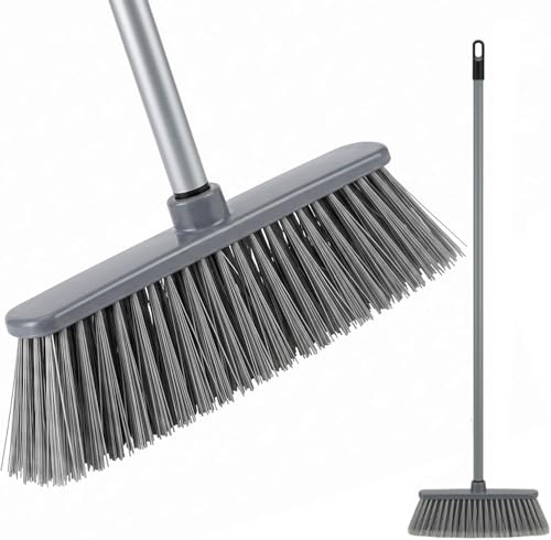 EDS 12'' Soft Bristle Indoor Broom with 120cm Stainless Steel Handle Lightweight Sweeping Brush for Tile Wood & Laminate Floors Ideal for Kitchen Living Room Patio & Pet Hair Removal (PACK OF 1)