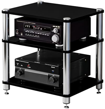 SZKTHD HiFi Rack AV Shelf 2/3/4-Tier HiFi Stand AV Media Stand Multifunctional Record Player Stand With Storage Shelves For Av Amp Turntable Sky Box Printer(Black,60 * 48 * 59cm(3Tier))