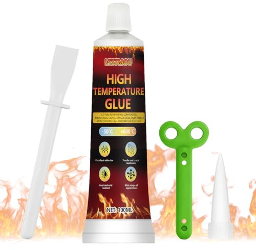 Pegamento Alta Temperatura,100ml Masilla Refractaria, Silicona Anticalorica | Adhesivo Resistente al Calor, Curado Rápido, Transparente, Apto para Coches, Chimeneas, Hornos, Estufas, Electrodomésticos