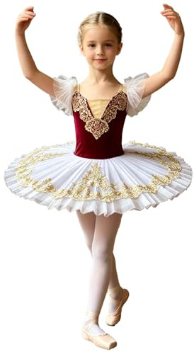 Zaldita klänning flicka festlig dansklänning flicka balettklänning tyll tutu prinsessa dansklänning flickklänningar balettuppträdande klänning dans, röd, 98-104