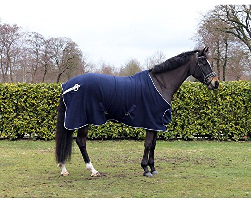 QHP Fleecedecke Abschwitzdecke Brustlatz Ornament Kontrast-Einfassung Kreuzgurte (145 cm, Blau/Silber)