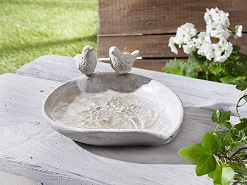Dekoleidenschaft Vogeltränke Piepmatz aus Zement in Beton Optik, grau, mit 2 Deko Vögel, Futterstelle, Wassertränke, Wasserschale, Garten-Deko für Draußen