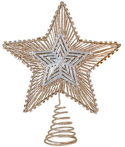Dekorativitet jul glitter stjärna träddekoration – roséguld och silver betlehem stjärna gnistrande toppers jul högtid träd topp dekor prydnad 25 cm