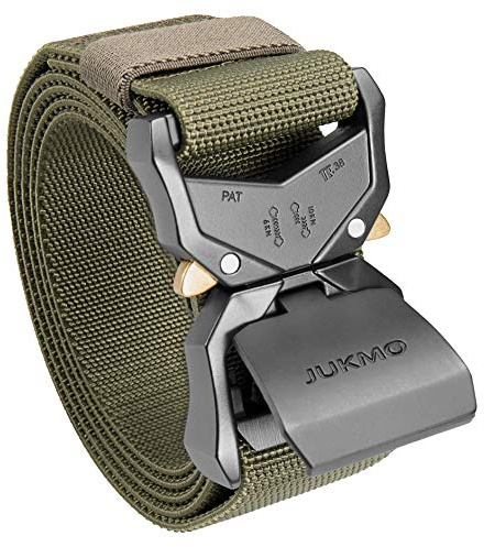 JUKMO Tactical Belt, Military Hiking Rigger 1.5 Nylon Web Work Belt with Heavy Duty Quick Release Buckle (Amy green, Medium)