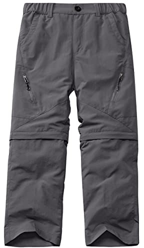 Kids' Cargo Pants, Boy's Casual Outdoor Quick Dry Waterproof Hiking Climbing Convertible Trousers #9035-Grey/Big kid