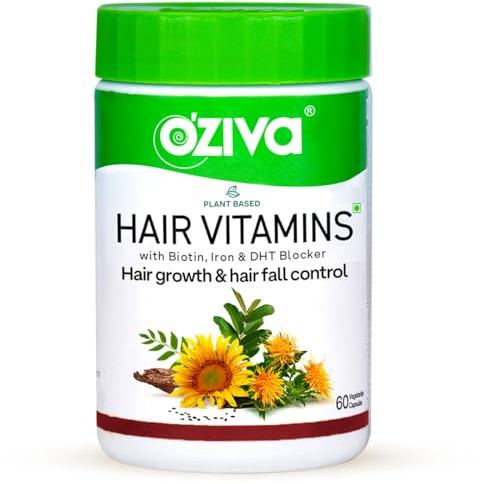 OZIVA Plant Based Hair Vitamins | Hair Vitamins for Hair Growth & Better Hair Health (with Omega-3, Biotin & Vitamin E for Hair), Certified Clean & Vegan, 60 Capsules