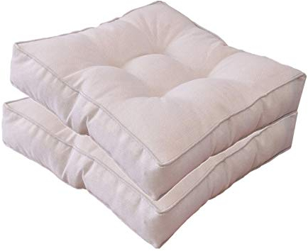 FANSU Stuhlkissen Set 2er, Tatami Sitzkissen Leinen Weiches Stuhl Auflage Atmungsaktiv Komfortable Füllung Sitzpolster für Indoor Zuhause Stuhl Outdoor Balkon Garten (Weiß,50x50x9cm)
