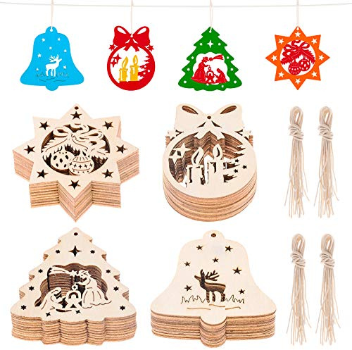 MELLIEX 40pcs Weihnachten Holzanhänger, Holz Ornament Aushöhlen Anhänger Weihnachten Christbaumanhänger DIY Basteln für Weihnachtsdeko