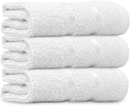 Towelogy® Luxury 100% Cotton Face Cloth Flannel Fingertip Towels Set 500 GSM Supersoft and Highly Absorbent Washcloths 30x30 cm (Pack 3, White)