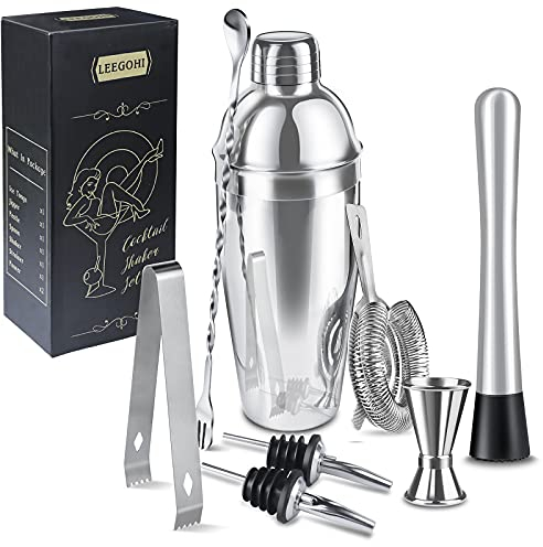 Cocktail Shaker Set | 304 Edelstahl Coktailmixset | 750ml Cocktail Mixer 8 Teiliges Barkeeper Geschenkset mit Cocktail Zubehör - Messbecher und Bar Löffel Ideal für Zuhause & Bar