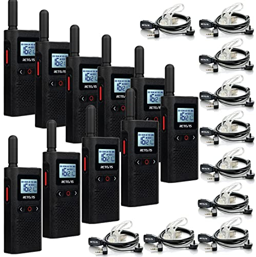 Retevis RB628 Funkgerät, PMR446 Mini Wiederaufladbar Walkie Talkie Erwachsene 1500mAh, LCD-Bildschirm VOX, Professionelle Funkgeräte mit Headset für Hotel, Schule (10 Stück, Schwarz)