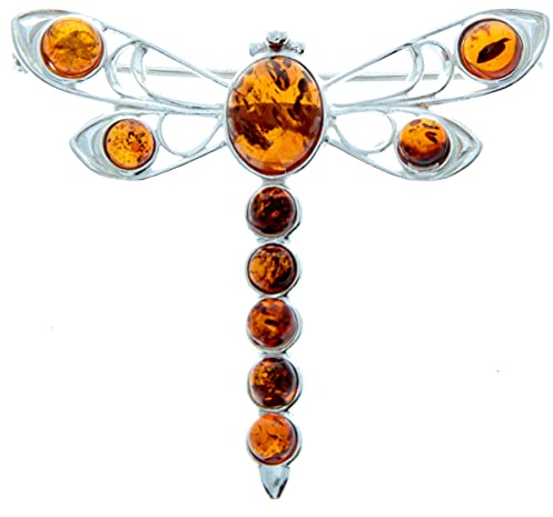 SilverAmber Jewellery - 925 Sterling Silber & echter baltischer Honig Bernstein Libellenbrosche 4032C