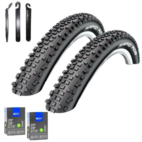 2 x Schwalbe Fahrradreifen 29 Rapid Rob Fahrraddecke 57-622 (29 x 2.25) + 2 passende Schläuche AV19 inkl. maxxi4you Reifenheber