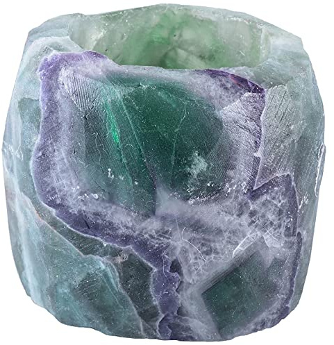 Nupuyai Fluorit Stein Teelichthalter Edelstein Kerzenhalter Tisch Deko | Natürlicher Fluorit Rohstein Teelichthalter, Kerzenständer&Luftpflanzenhalter, Altar, Meditation, Tischdeko