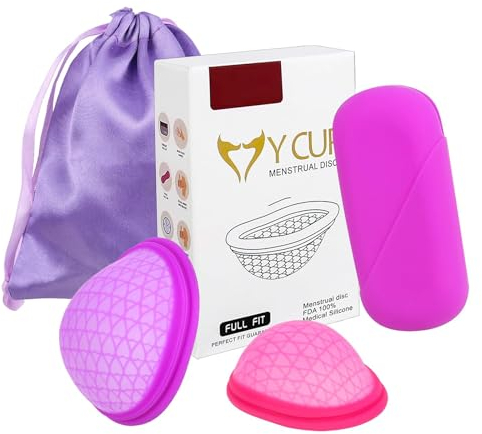 ‎CTDMJ Menstrual Disc Set of 2 (S & L) with Storage Bag, Flat-fit Cup, Reusable, Medical-Grade Silicone, Soft Period Disc, Feminine Hygiene & Care, Menstrual Cups,Tampon, Pad Alternative(Purple)