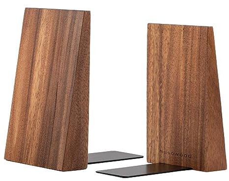 Muso Wood Buchstützen aus Holz Buchstütze Buchhalter für Regale Dekorative Bücherstützen Bookends (Akazien- 1 Paar)