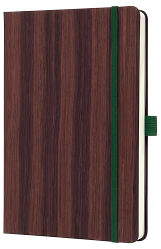 Sigel CO673 Notizbuch A5 dotted, echtes Holzcover, nachhaltiges Papier, 100 g, Hardcover, 194 nummerierte Seiten, mit Inhaltsverzeichnis, Stiftschlaufe, Falttasche, Conceptum