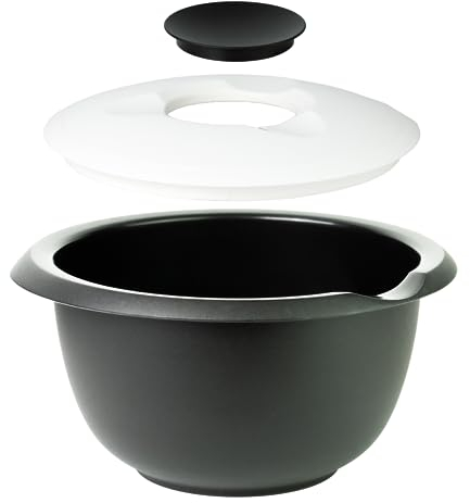 Thiru Bol para mezclar y hornear con tapa antisalpicaduras - Cuencos de Mezcla - Tazones Antideslizante y sin BPA - Fabricado en Alemania (negro, individual - 3,5 L)