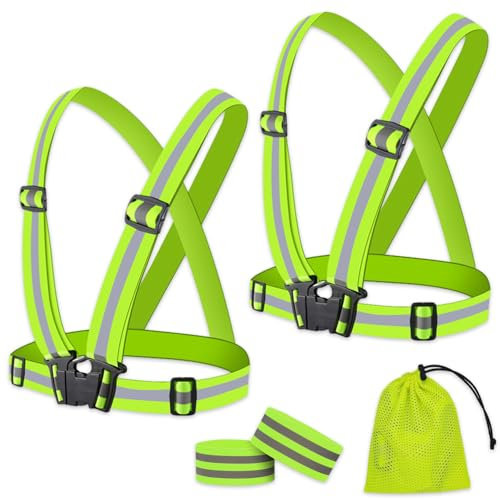 BNGXR Bretelle Catarifrangenti, 2Pcs Gilet Catarifrangente + 2 Nastri Riflettenti, Multiuso ad Alta visibilità Gilet Regolabile, per Tutti Sportive All'Aperto per Notturna