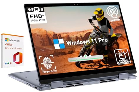 Dell Inspiron 2 in 1 FHD Touchscreen Laptop, 14 Inch Convertible Laptop, AMD Ryzen 5 7530U(Beat i7-11600H), 8GB RAM, 128GB SSD, Windows 11 Pro, Backlit Keyboard, Fingerprint Reader, Lavender Blue