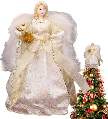 Engel Weihnachtsbaumspitze Weihnachtsengel Baumspitze Engel Figur Weihnachtsbaum Spitze Figuren Engel Christbaumspitze Weihnachtsdeko Engel Mit Flügeln Christbaumspitze Weihnachtsbaum Ornamente (Gold)
