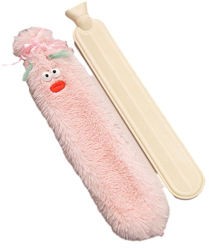 Hässliches kleines Monster, erweiterter Heißwasserbeutel, 2L Lang Wärmflasche mit Bezug Flauschig, Groß Schlauch Wärmflasche, Niedlich Plüsch Bettflasche für Nacken, Schulter und Füße (Rosa)