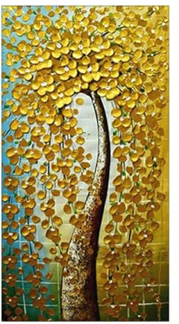 XIUWOUG Bilder Acryl Abstrakt Golden Blumen | Acrylbilder auf Leinwand Bild 100% handgemalt | Gemälde Glücks-Baum | Wandbild modern Wohnzimmer Schlafzimmer,40x80cm(Rolled Canvas)