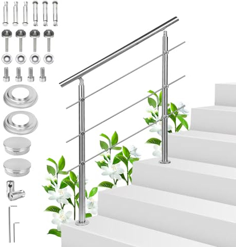 Sonnewelt Edelstahl Handlauf Geländer - Treppengeländer 150cm mit 3 Querstäben für innen und außen, Hochwertiges Eingangsgeländer für Balkon, Treppe und Brüstung