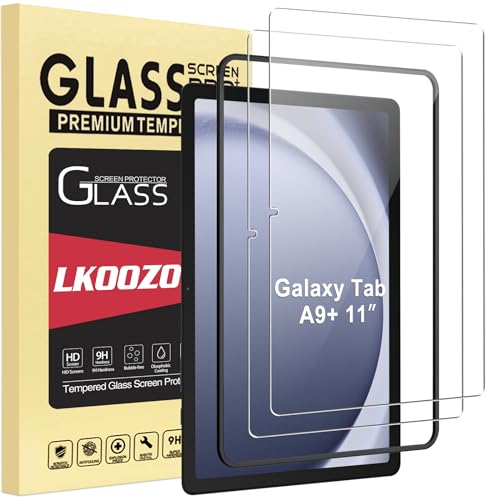 LKOOZO Screen Protector for Samsung Galaxy Tab A11+ / A9+ 11 (2025/2023), Tempered Glass Film for A11 Plus / A9 Plus with Installation Frame, 2 Pack