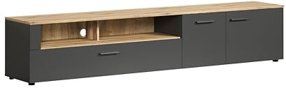 Meuble TV - Esteban - Urbain - En panneaux de particules - Chene blond / gris anthracite mat - 210 x 43 x 41 cm - Trendteam