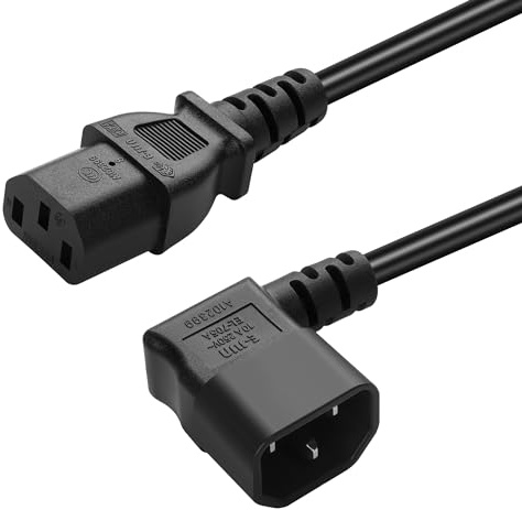 JSADZKJ IEC 320 C14 to C13 Power Supply Cable 90 degree C14 Male to C13 Female PDU Computer Power Extension Cord AC Power Cord for Monitors PC LED Lighting Displays Projectors (Left Angle）