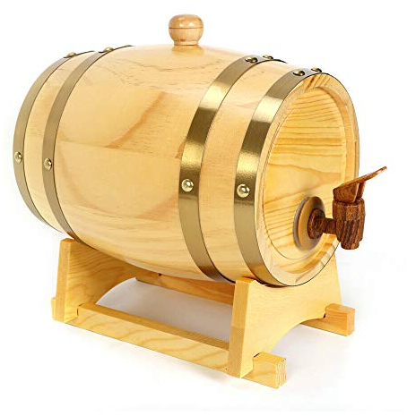 KEESUNG Barril de vino de roble de 3 litros, barril de whisky, barril de licor, barriles de madera de roble con soporte, para almacenamiento de whisky, vino, licores, 3L Eichenholz Weinfass