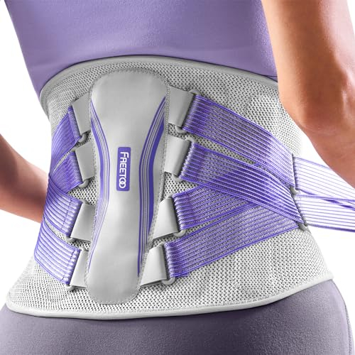 FREETOO Rückenstützgürtel 3D-Gestrick Ultra Atmungsaktiv Rückenbandage für Herren und Damen 5 Stützmodule zur Linderung von Rückenschmerzen Lila Stylischer Haltungskorrektor für urbane Schönheiten XL