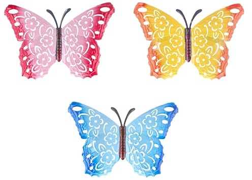 Geschenkestadl 6 Stück Bunte Metall Schmetterlinge 30cm Wandfigur Gartenfigur Deko Haus Garten, 882301