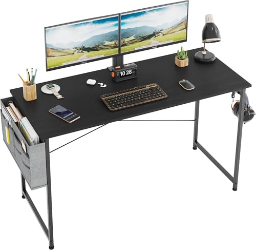 CAIYUN Computer Desk 120 x 48 cm, Home Office Desk, Simple Modern Desk for Bedroom, Writing Desk with Storage Bag, Study Table for Students, Black