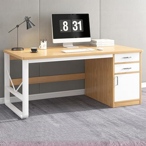 Schreibtisch,Schreibtisch mit Stauraum und Schubladen, Home-Office-Schreibtische mit großer Schreibtischplatte, Gaming-Tisch, Dicker Stahlrahmen, ideal zum Arbeiten, Spielen, Lernen (Farbe: