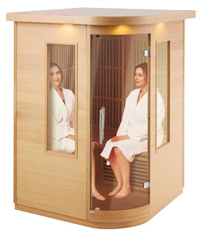 VEVOR Sauna infrarouge lointain pour 2 personnes, cabine sauna domestique en bois de pruche infrarouge à faible EMF avec porte en verre trempé, haut-parleurs Bluetooth, lampe LED multicolore, 2000 W