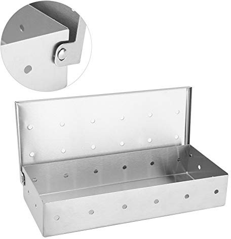 Räucherbox aus Edelstahl mit Großem Fassungsvermögen, Grillholz Zum Räuchern von Chips, Grillzubehör, Grills mit Klappdeckel, für Küchen, Restaurants, Picknicks, Partys, 22,6 X