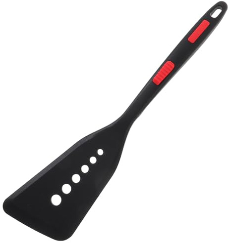 Alipis Silicone Fish Spatula Black Red Dots High Temperature Resistant Non-Stick Cooking Turner Extended Handle Kitchen Spatula for Frying Pan and Wok