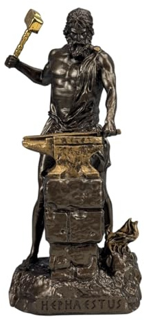 Hephaestus, griechischer Olympischer Gott des Feuers, Bronzefarben, Statue, Skulptur, 18 cm