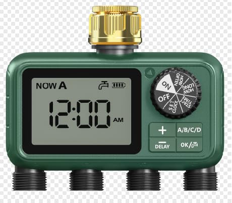 XinFuture Sprinkler Timer, Large LCD display 4 Zone,Water Timer,with Rain Delay, Manual & Automatic Watering System for Garden Hose Faucet, Outdoor Irrigation Controller