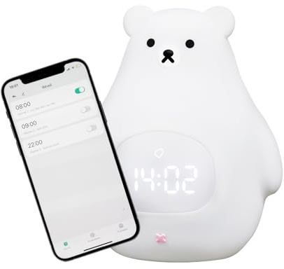 Kemi Goods Kinderwecker Tag / Nacht mit LED-Nachtlicht – Steuerung über App iOS/Android – Lernwecker und beleuchtet – wiederaufladbar – Schlaf lernen – Mädchen & Jungen