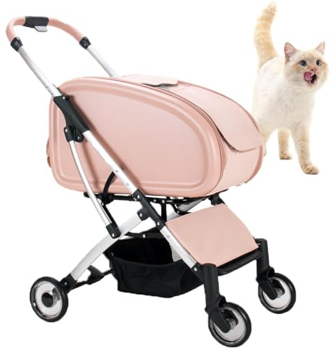 ReseväNlig Kattvagn AllväDershundsvagn-Kattvagn, Andningsbar HusdjursbäRare, HopfäLlbar Design Och Andningsbart NäT FöR All-TerräNg Hundvagn FöR Parker,Pink