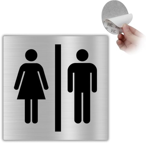 LEIASA | Selbstklebendes Unisex WC Schild - 10x10 cm - 0,8 mm Dicke - Aluminium - Toilettenschild Damen und Herren - Gemeinsames WC Schild (Herren und Damen WC Schild)
