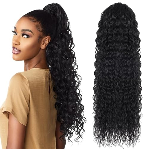 Wisebom Queue de Cheval Extension avec Cordon 62cm Bouclés Postiche Extension pour Femme Naturel Longue Bouclé Ondulées Synthétique en Queue de Cheval